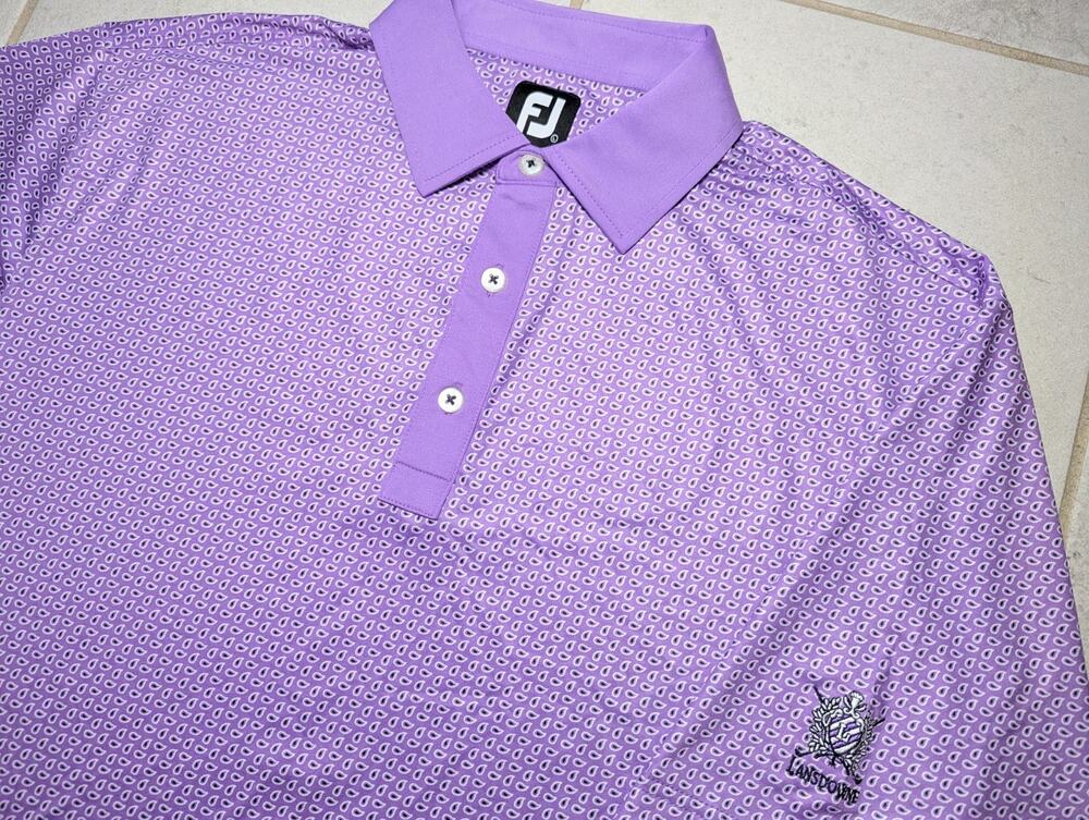 Footjoy Men's Large Polo Shirt Purple Short Sleeve Golf Paisley Print Lansdowne
